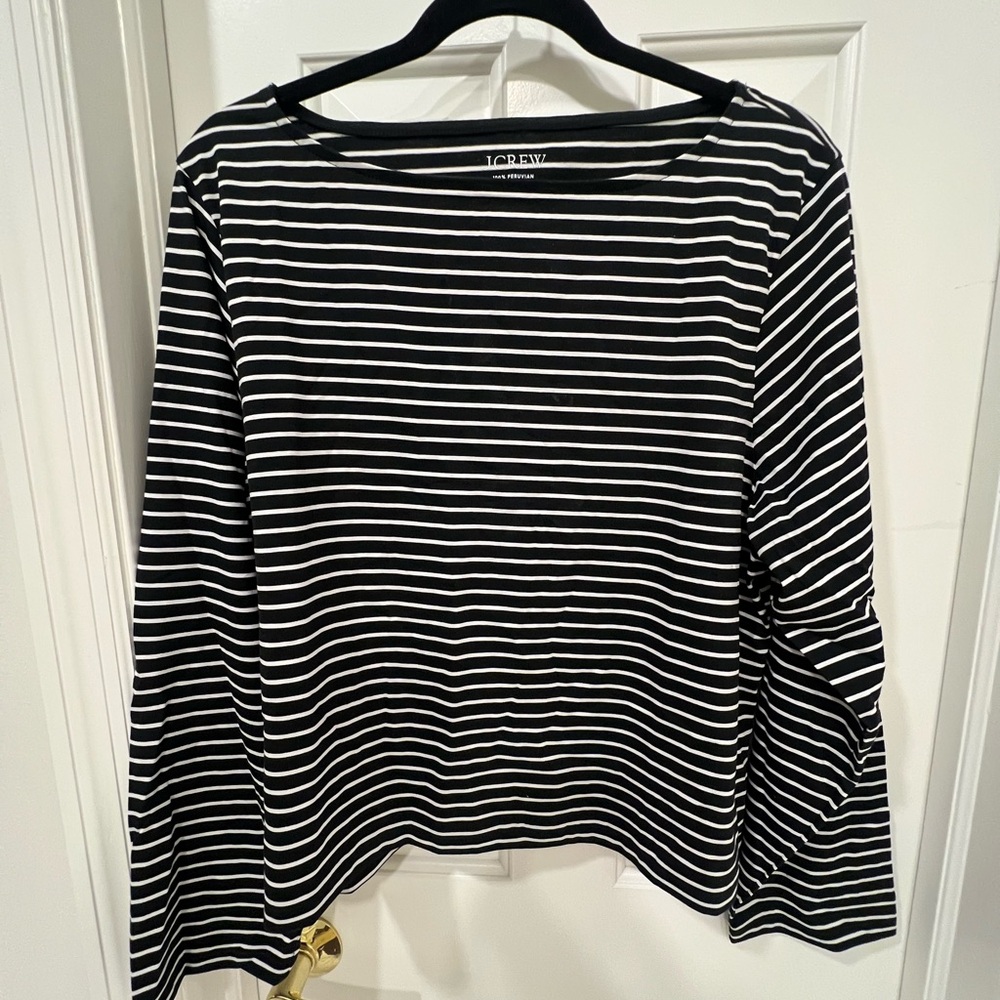 Jcrew Navy and White Striped Women's Pima Cotton Top